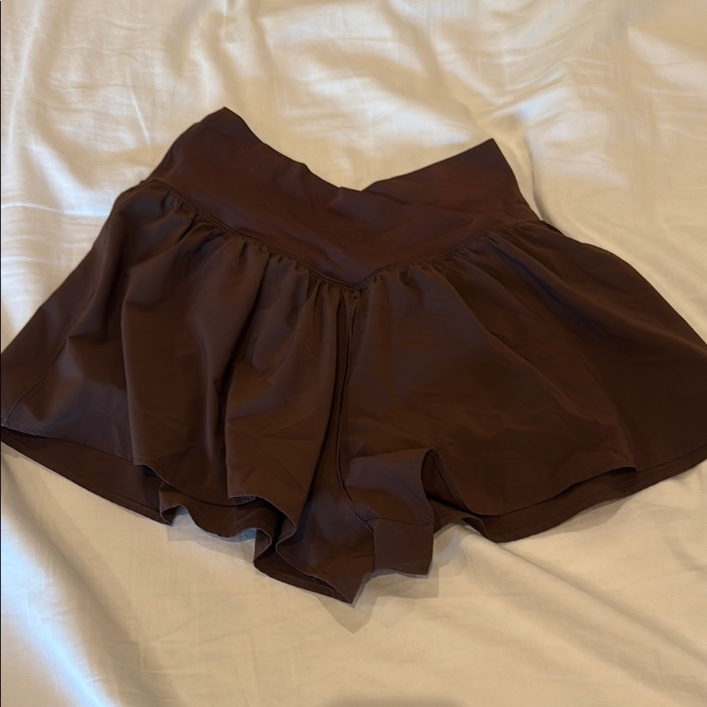 Aerie Brown Skort-Style Shorts with Elastic Waistband
